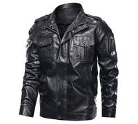 Veste Hommes - MOBIGARLAN - grande taille PU Cuir Moto de Bomber Deux Poches Coupe Standard - XD166 - Noir XXL