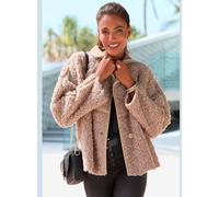 Veste imitation fourrure fermeture par 3 boutons recouverts de tissu - LASCANA - taupe TAUPE 48