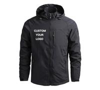 Veste Imperméable À Capuche pour Hommes, Logo/Texte Personnalisé, Coupe-Vent avec Fermeture Éclair, Manteau D'extérieur, Automne Hiver, Chaud et Élégant Black,3XL