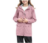 Veste Imperméable Enfant Veste de Pluie Légère à Capuche Imperméable avec Poches Pour Garçons, Filles, Enfants, Couleur Unie, Manteau Doublé à Rayures Tendance et Respirant (11-12 Years)