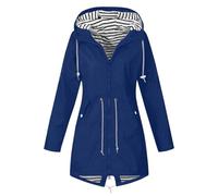 Veste Imperméable Femme À Capuche Veste Femme Mi Saison avec Fermeture À Glissière Manteau Imperméable pour Femmes Couleurs Unie Rayé avec Cordon Manteau Vêtement d'alpinisme en Plein Air