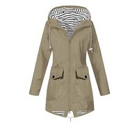 Veste Imperméable Femme À Capuche Veste Femme Mi Saison avec Fermeture À Glissière Manteau Imperméable pour Femmes Couleurs Unie Rayé avec Cordon Manteau Vêtement d'alpinisme en Plein Air