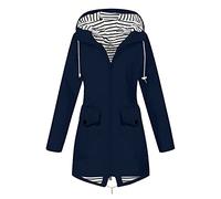 Veste Imperméable Femme À Capuche Veste Femme Mi Saison avec Fermeture À Glissière Manteau Imperméable pour Femmes Couleurs Unie Rayé avec Cordon Manteau Vêtement d'alpinisme en Plein Air