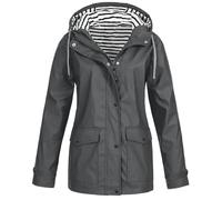 Veste Imperméable Femme avec capuche Grande Taille Léger Manteau de pluie Imperméable Coupe-vent avec Poches et Zippée Vêtements Imperméables Couleur Unie Rayé Poncho (01#1-Dark Gray, 5XL)