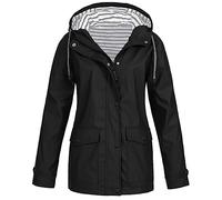 Veste Imperméable Femme avec capuche Grande Taille Léger Manteau de pluie Imperméable Coupe-vent avec Poches et Zippée Vêtements Imperméables Couleur Unie Rayé Poncho Trench-Coat (01#2-Black, 3XL)