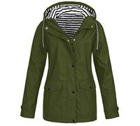 Veste Imperméable Femme Coupe Vent Veste de Pluie avec Capuche Outdoor Zippé Chaude Manteau Casual Sport Grande Taille Randonnée Parka Pas Cher Mi Saison Adulte Jacket armée Verte XL