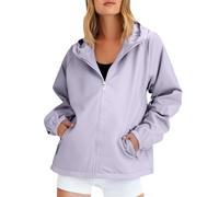 Veste Imperméable Femme Grande Taille Coupe-Vent a Capuche Légère Poches Ample Mode Manteaux Et Blousons Anti Pluie Zip De Couleur Pure Polyvalent Veste Activités En Plein Air