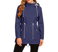 Veste Imperméable Femme Manteau Long Imperméable Femmes Trench Capuche À La Mode Coupe Vent Couleur Unie avec Zippé Veste De Sport D'extérieur Vetement Femme Grande Taille, Marine, S