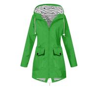 Veste Imperméable Femme Manteau Long Imperméable Femmes Trench Capuche À La Mode Coupe Vent Couleur Unie Rayé avec Cordon Veste De Sport avec Zippé Vetement Femme D'extérieur