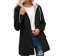 Veste Imperméable Femme Manteau Long Imperméable Trench Capuche À La Mode Coupe Vent Couleur Unie avec Zippé Veste De Sport Pluie D'extérieur Vetement Grande Taille