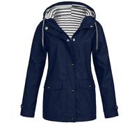 Veste Imperméable Femme Mi-Longues Veste de Pluie Pardessus Couleur Unie Rayé Manteau à Capuche Coupe-Vent Zip Poncho d'Extérieur Vêtement de Pluie Camping Randonnée Trench Parka Anti-Pluie Légère
