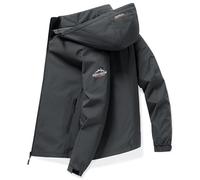 Veste Imperméable Homme Pluie De Travail Softshell Mi Saison Coupe Vent Impermeable Blousons Manteau Hiver pour Rétro Multi-Poches Blouson en PU Capuche Amovible Texture Mate Gris foncé L