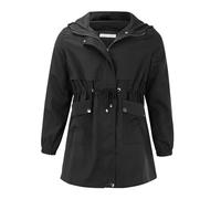 Veste imperméable légère coupe-vent respirante à capuche fonctionnelle Softshell manteau de pluie avec cordon de serrage zippé coupe-vent pliable léger avec cordon de serrage à la taille, Noir , XXL