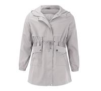 Veste imperméable légère coupe-vent respirante à capuche fonctionnelle Softshell manteau de pluie avec cordon de serrage zippé coupe-vent pliable léger avec cordon de serrage à la taille, blanc, 3XL