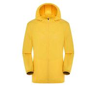 Veste imperméable légère pour femme avec poche à capuche pour homme dans un sac, protection solaire, coupe-vent, veste d'extérieur respirante pour voyage, camping, course à pied, randonnée, jaune, M