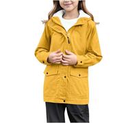 Veste imperméable pour filles et filles - Doublure en polaire - Coupe-vent à capuche pour l'extérieur, randonnée, camping, hiver - Chaud et thermique - Coupe-vent - Âge 5 à 14 ans, 08#_Jaune, 13-14