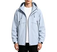 Veste imperméable pour homme avec fermeture éclair intégrale - Coupe-vent léger à capuche avec cordon de serrage - Vêtement d'extérieur militaire tendance pour cyclisme, camping, pêche, bleu clair