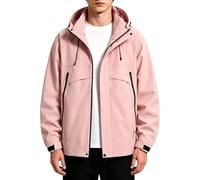 Veste imperméable pour homme avec fermeture éclair intégrale - Coupe-vent léger à capuche avec cordon de serrage - Vêtement d'extérieur militaire tendance pour cyclisme, camping, pêche, rose, L