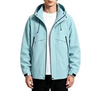 Veste imperméable pour homme avec fermeture éclair intégrale - Coupe-vent léger à capuche avec cordon de serrage - Vêtement d'extérieur militaire tendance pour cyclisme, camping, pêche, bleu ciel, XXL