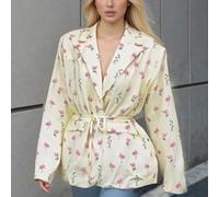 Veste imprimée à taille ample pour femme - Blazer décontracté à manches longues - Cache-maillot d'été pour la plage, le cyclisme, la salle de sport - S-XXXL (jaune XXL)