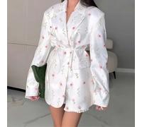 Veste imprimée à taille ample pour femme - Blazer décontracté à manches longues - Cache-maillot d'été pour la plage, le cyclisme, la salle de sport - S-XXXL (blanc, XXXL)