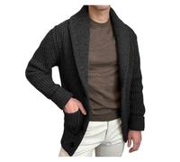 Veste Interieur Homme Cardigan tricoté Chaud for Homme, décontracté, Couleur Unie, à Revers, boutonné, Style Vintage, Slim, Automne-Hiver(03 Black,M)