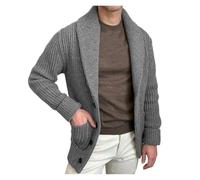 Veste Interieur Homme Cardigan tricoté Chaud for Homme, décontracté, Couleur Unie, à Revers, boutonné, Style Vintage, Slim, Automne-Hiver(01 Gray,M)