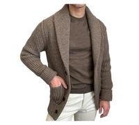 Veste Interieur Homme Cardigan tricoté Chaud for Homme, décontracté, Couleur Unie, à Revers, boutonné, Style Vintage, Slim, Automne-Hiver(02 Khaki,XX-Large)