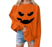 Veste ippéE Femme Sweat-Shirt à Manches Longues et col du Cou pour Femme, Haut d'automne, Mignon, Visage de Citrouille, Chauve-Souris, Halloween, 2024 Robe Pulls (Orange, XL)
