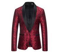 Veste jacquard pour homme - Coupe ajustée - Décontractée - Avec poches - Élégante veste à revers - Veste de costume confortable - Pour le quotidien et les loisirs, A01 - Rouge, XL