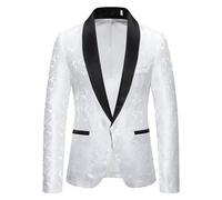 Veste jacquard pour homme - Coupe ajustée - Décontractée - Avec poches - Élégante veste à revers - Veste de costume confortable - Pour le quotidien et les loisirs, Blanc., L