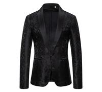 Veste jacquard pour homme - Coupe ajustée - Décontractée - Avec poches - Élégante veste à revers - Veste de costume confortable - Pour le quotidien et les loisirs, Noir , L