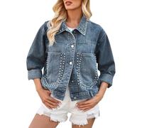 Veste Jean Femme Printemps Décontractée Style Punk Studs Lavée Loose Top Manteau Supérieur Chaud Look Rebelle Pour Automne Hiver Sortie