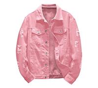 Veste Jean Homme Manche Longue, Blouson Moto Homme Col Revers Couleur Unie Décontracté Coupe Slim Boutonné Manteau Chic De Tous Les Jours Passe-Partout Tempérament Streetwear pour Automne Cardigan