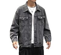 Veste Jean Homme, Veste De Camionneur Jeans Veste Décontractée Légère Gris Foncé Veste De Transition Bouton vers Le Bas Manteau À Revers Veste en Jean Stretch Slim Fit Biker Veste Cargo Classi