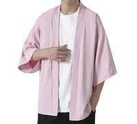 Veste Kimono Homme Japonais Style Manches 3/4 Ouvert Cardigan Grande Taille Confortable Printemps Été Traditionnelle Japonaise Gilet Chemise de Plage Courte