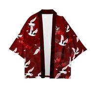 Veste Kimono Homme Manches 3/4 Japonais Style Ouvert Cardigan Impression de Motifs de Grue