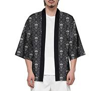 Veste Kimono Homme Manches 3/4 Japonais Style Ouvert Cardigan Impression de Motifs de Grue