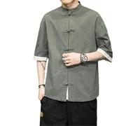 Veste Kimono Homme Vêtements Traditionnels Chinois Lin Hanfu Haut Manches Longues Costume Tang Kung Fu Chemise, EN8, XXL