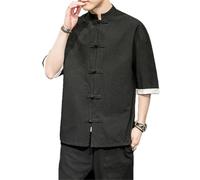 Veste Kimono Homme Vêtements Traditionnels Chinois Lin Hanfu Haut Manches Longues Costume Tang Kung Fu Chemise, BK001, XL