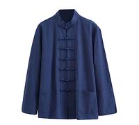 Veste Kung Fu Loose, Tai Chi Uniforme Hommes Chinoise Kung Fu Vêtements Coton Linge de Linge Vêtements Chun, Manches Longues Tang Costume Hanfu Veste Hanfu Couteau D cyan-5XL