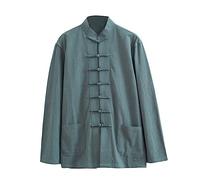 Veste Kung Fu Loose, Tai Chi Uniforme Hommes Chinoise Kung Fu Vêtements Coton Linge de Linge Vêtements Chun, Manches Longues Tang Costume Hanfu Veste Hanfu Couteau D green-2XL