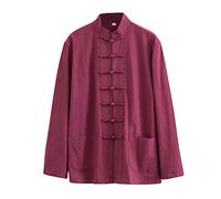 Veste Kung Fu Loose, Tai Chi Uniforme Hommes Chinoise Kung Fu Vêtements Coton Linge de Linge Vêtements Chun, Manches Longues Tang Costume Hanfu Veste Hanfu Couteau D red-2XL
