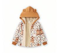 Veste légère à capuche doublée thermique avec imprimé chat mignon pour jeunes filles. La doublure thermique conçue pour bien retenir la chaleur offre une expérience de port chaud, particulièrement ada