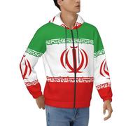 Veste Légère À Capuche Zippée Imprimé L'Iran Drapeau Homme Coupe Vent Manches Élastiques Tissu Stretch Polyvalent pour Toutes Les Saisons Et Occasions Décontractées