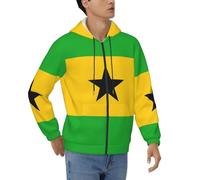 Veste Légère À Capuche Zippée Imprimé Sao Tomé-Et-Principe Drapeau Homme Coupe Vent Manches Élastiques Tissu Stretch Polyvalent pour Toutes Les Saisons Et Occasions Décontractées