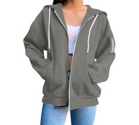 Veste légère à capuche zippée pour femme - Sweat-shirt sportif en coton avec poches, coupe ample, manteau décontracté, parfait pour le campus, sweat à capuche uni pour femme, gris, XL