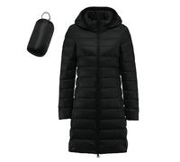 Veste Légère En Duvet De Canard Femme, Couleur Unie, Grande Taille, Imperméable, Imperméable, Coupe-Vent, Mi-Longue, Doudoune À Capuche Amovible, Doudoune Femme Longue, Doudoune Chauffante (Black, XL)