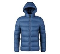 Veste légère et fine en coton avec capuche pour homme - Manteau d'hiver décontracté - Veste matelassée courte chaude, bleu, XXL