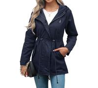 Veste légère pour femme avec cordon de serrage à la taille et fermeture éclair - Veste coupe-vent d'automne décontractée avec poches, bleu marine, 4XL